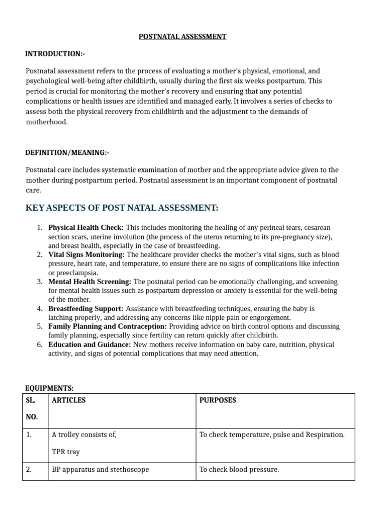 Postnatal Assessment Guide for Mothers | PDF | Postpartum Period ...