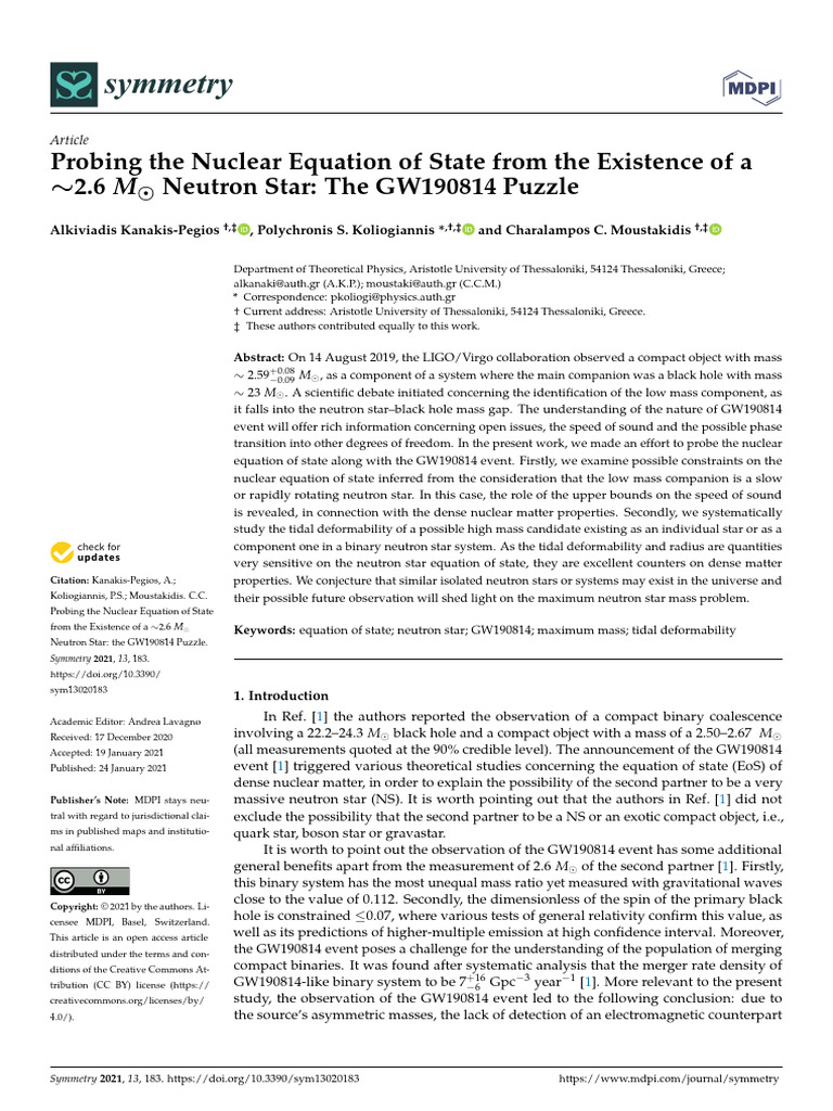 Probing The Nuclear Equation of State From The Exi | PDF | Black Hole ...