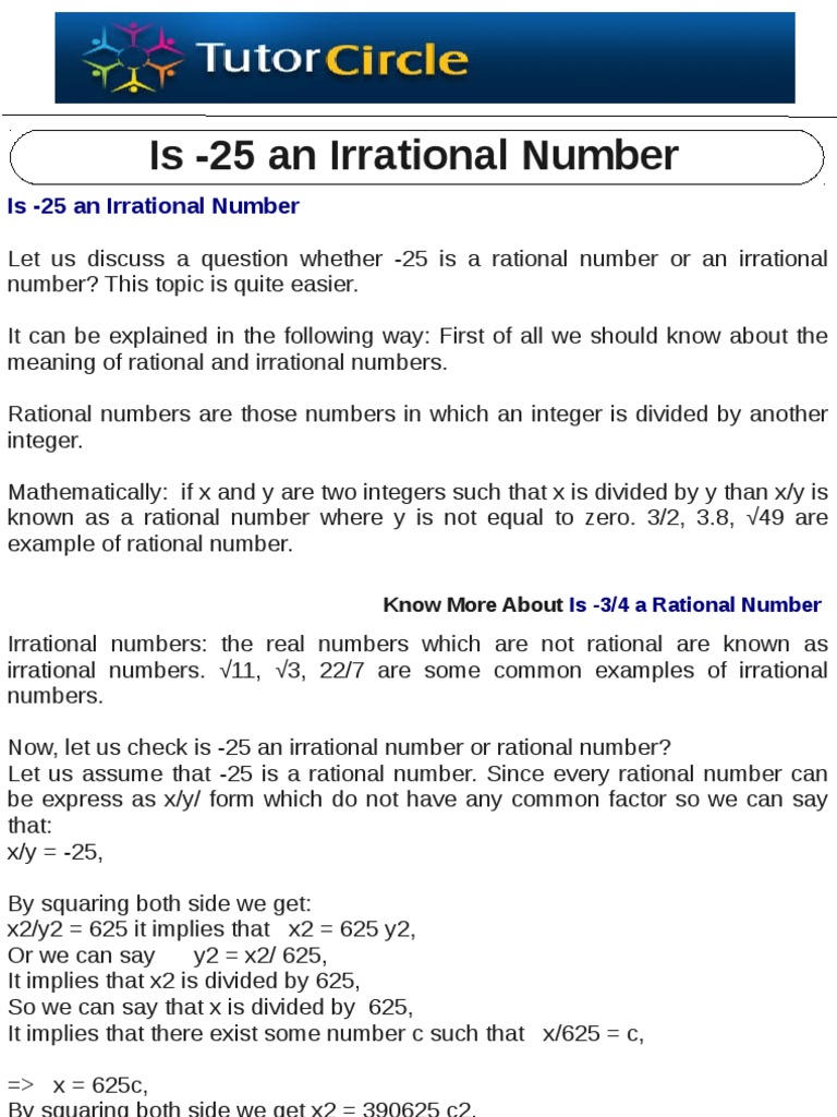 Is 25 An Irrational Number Numbers Rational Number
