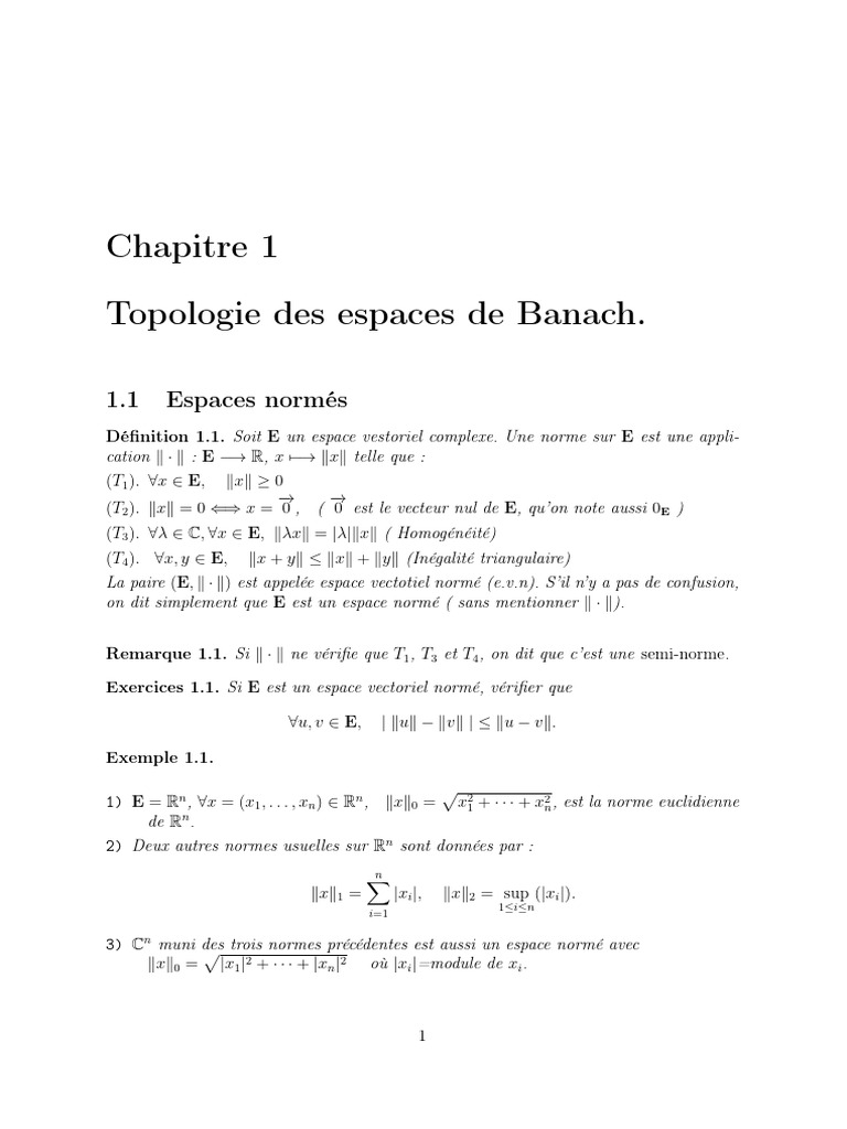 Topologie des espaces de Banach et normes | PDF | Norme (Mathématiques ...