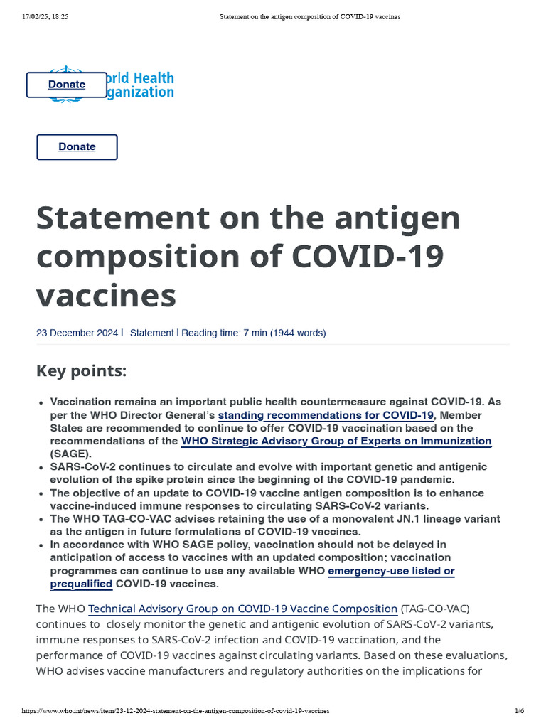 Statement On The Antigen Composition of COVID-19 Vaccines | PDF ...