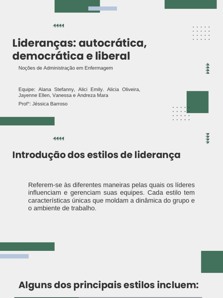 Estilos de Liderança: Autocrática, Democrática e Liberal | PDF ...