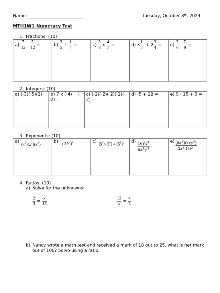 Mth1w1 Numeracy Test Questions Pdf