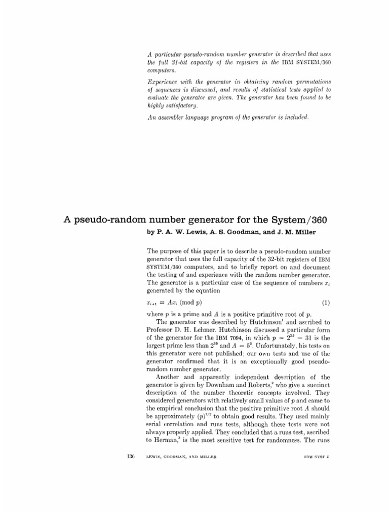 Lewis-Goodman-Miller-A Pseudo-Random Number Generator For The System360 ...