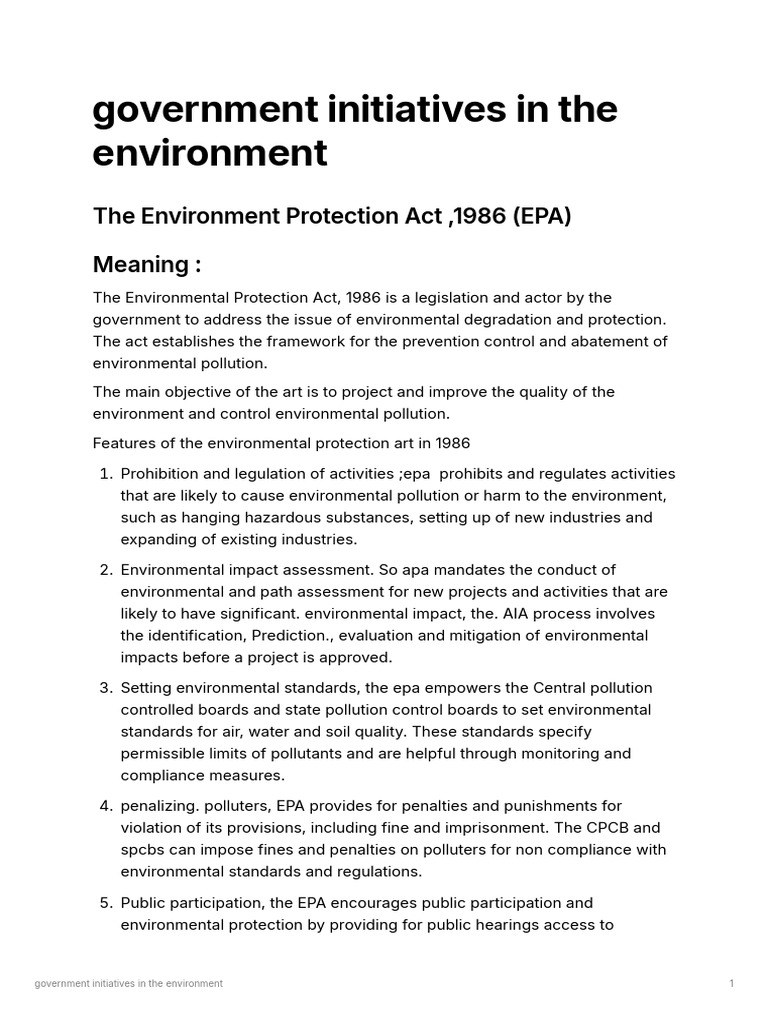 Government Initiatives for Environmental Protection | PDF ...