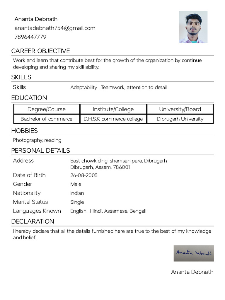 Aspiring Commerce Graduate Profile | PDF