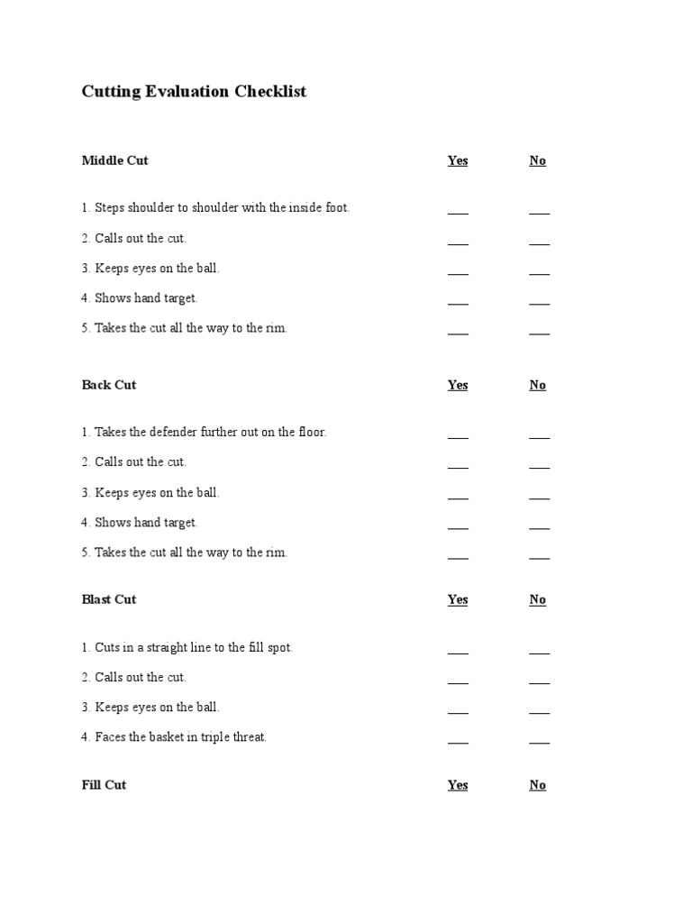 L Cut Evaluation Checklist | PDF