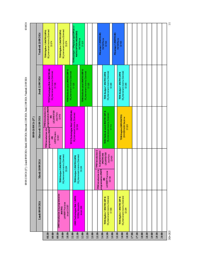 Emploi du temps du 09 au 15 septembre 2024 | PDF | Mathématiques