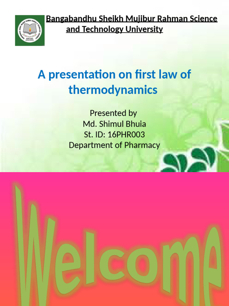 A Presentation On First Law of Thermodynamics: Bangabandhu Sheikh ...