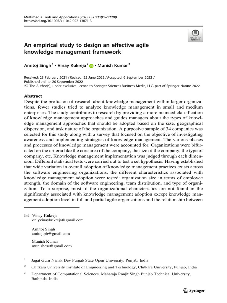An Empirical Study To Design An Effective Agile Knowledge Management ...