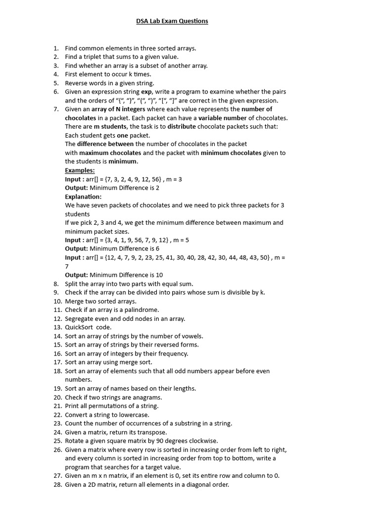 DSA Lab Exam Coding Questions | PDF | Matrix (Mathematics) | String ...