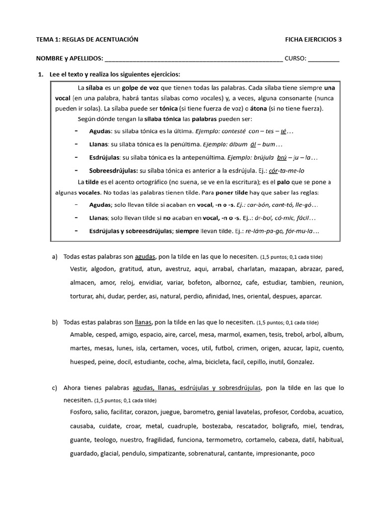 2º UD1c Ejercicios Acentuación | PDF | Lingüística | Voz humana