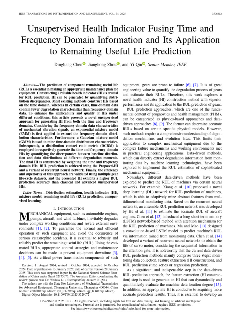 Unsupervised health indicator fusing time and frequency domain