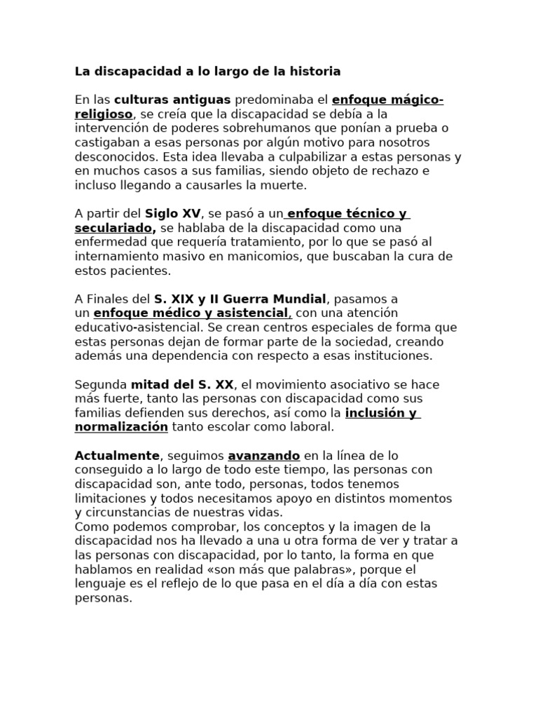 Evolución de la discapacidad en la historia | PDF