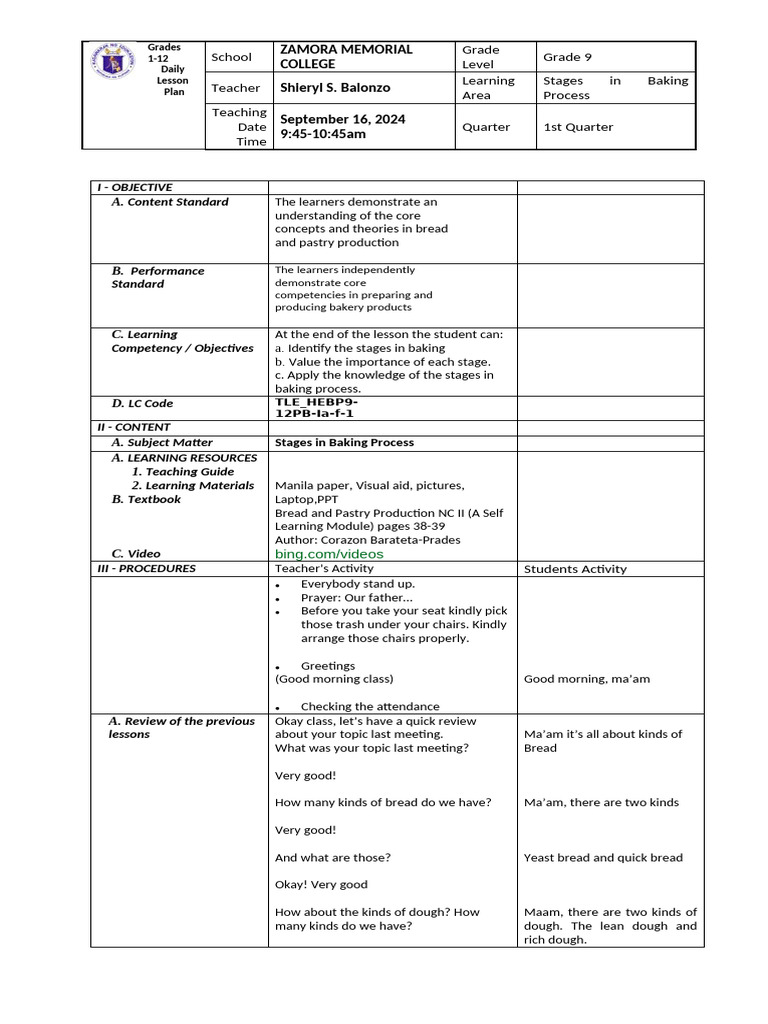 Stages in Baking Process Overview | PDF | Food And Drink Preparation ...