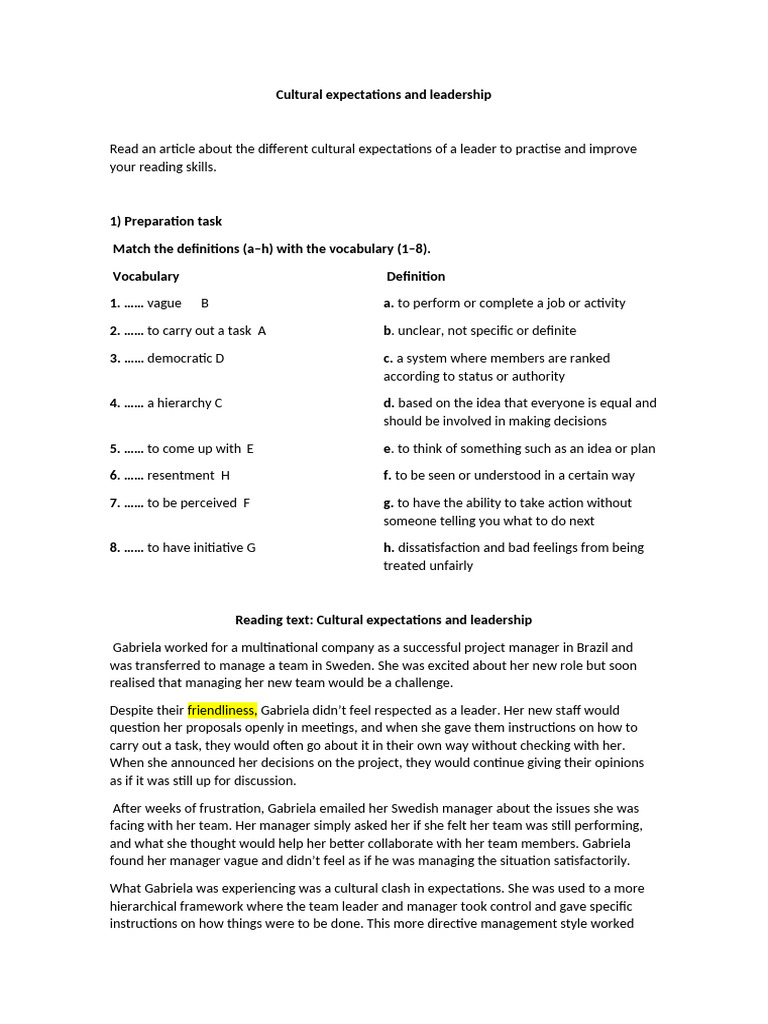 Cultural Expectations and Leadership | PDF | Learning | Liberal Arts ...