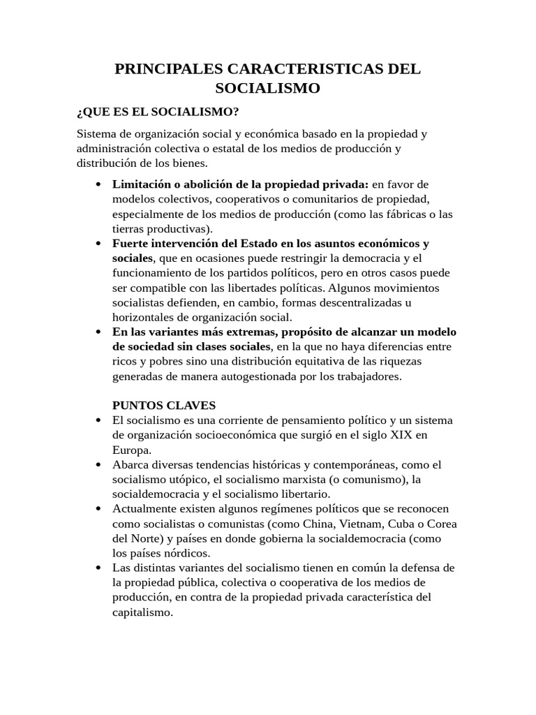 Características del Socialismo Explicadas | PDF