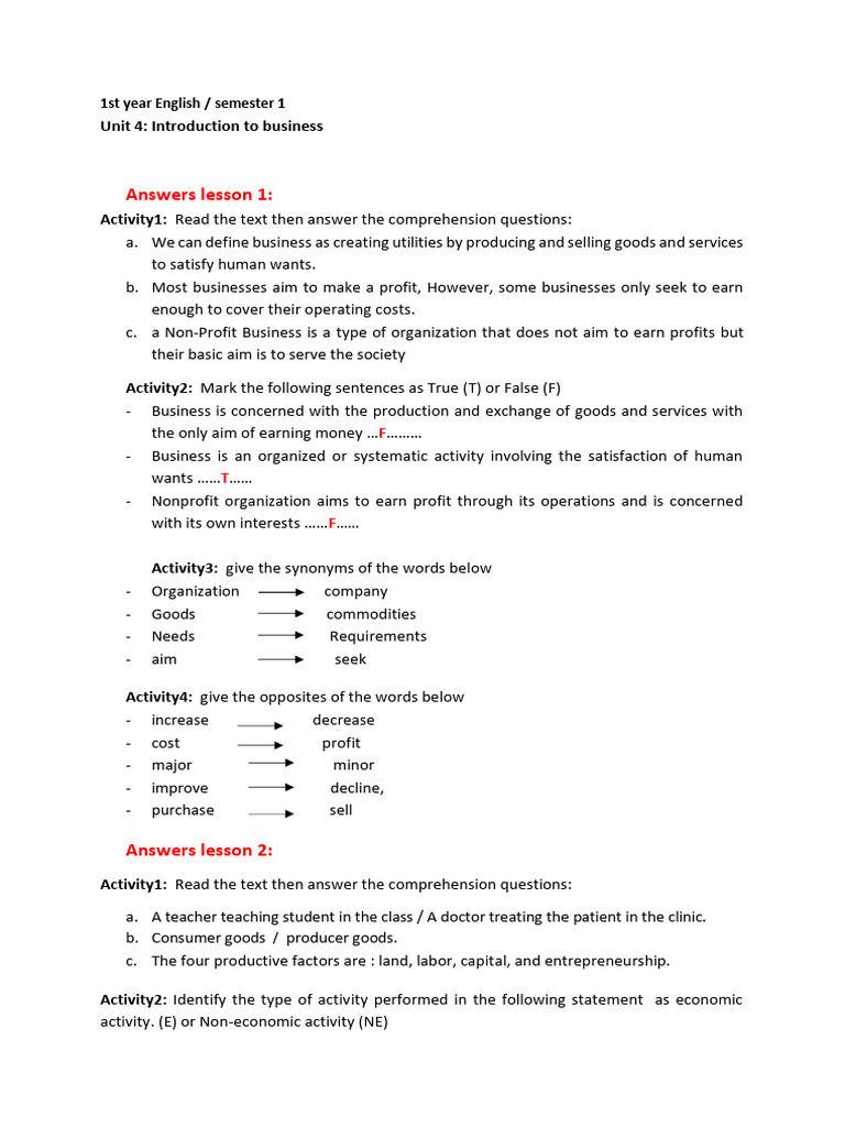 Business Concepts and Activities Guide | PDF | Goods | Business