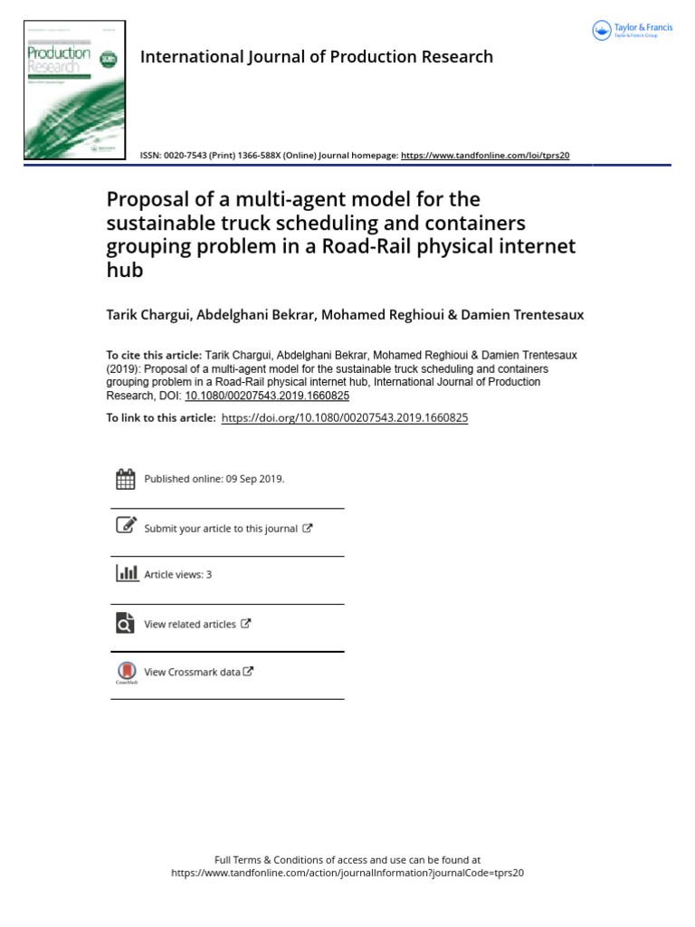 Proposal of A Multi-Agent Model For The Sustainable Truck Scheduling ...