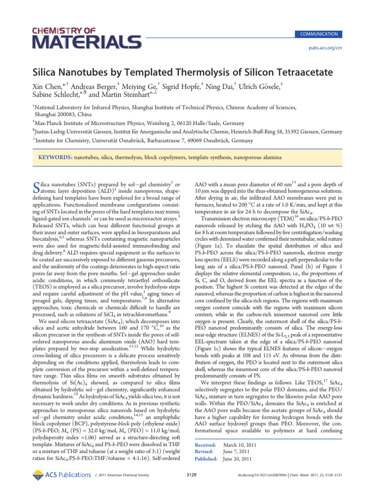 Silica Nanotubes from Silicon Tetraacetate | PDF | Silicon Dioxide ...