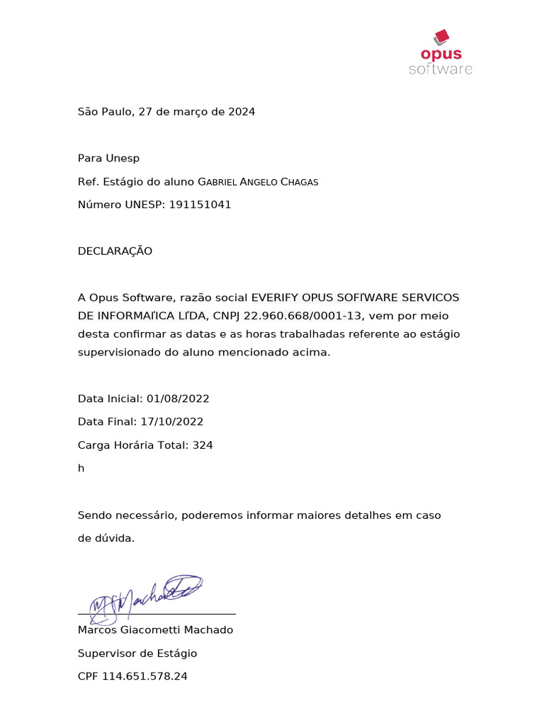 Declaração Horas | PDF