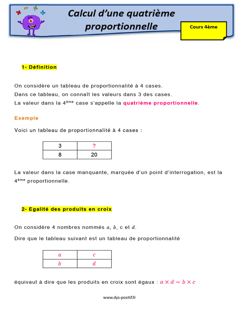 Calcul de la Quatrième Proportionnelle | PDF