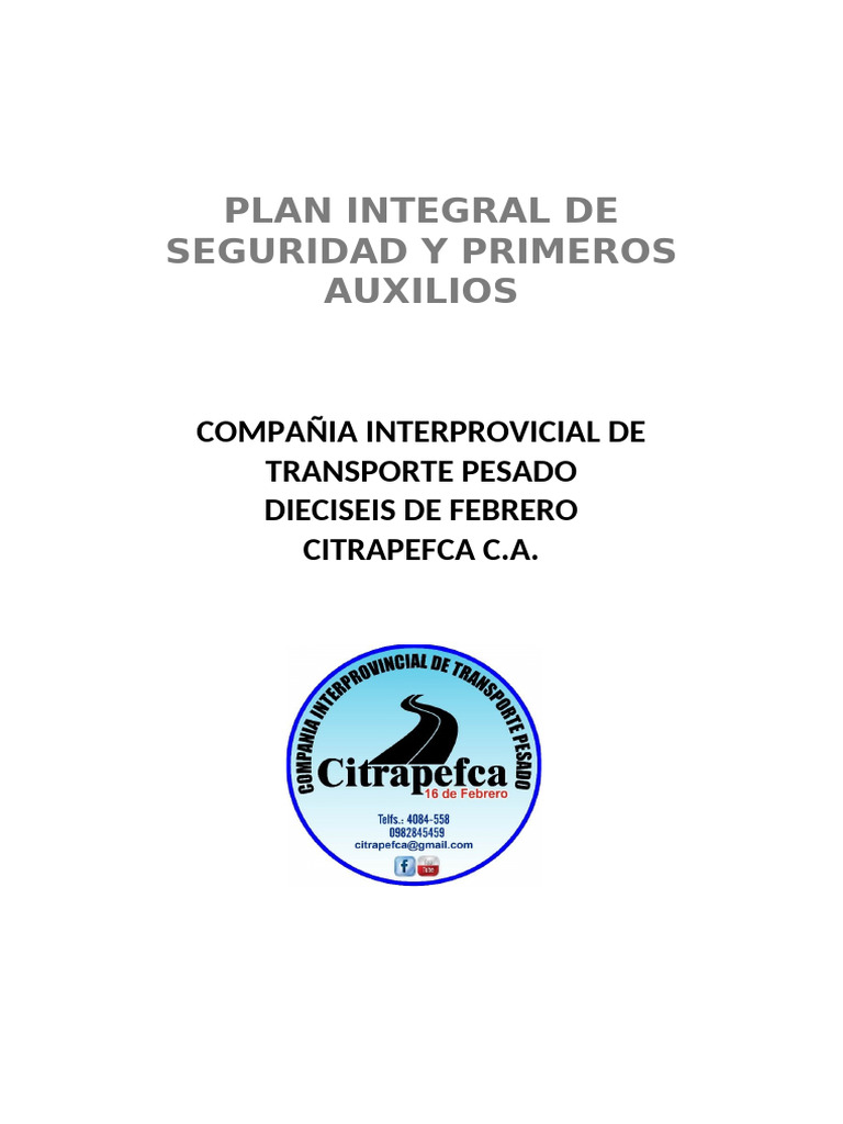 Plan de Seguridad y Primeros Auxilios CITRAPEFCA | PDF | Primeros ...