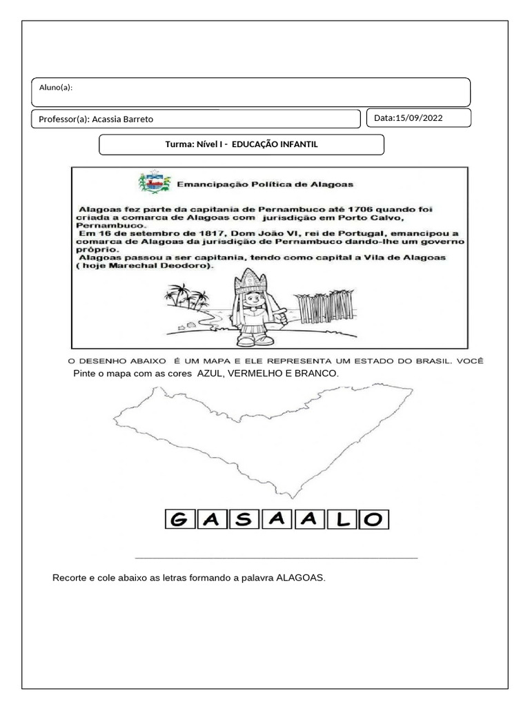 Atividade de Educação Infantil: Alagoas | PDF