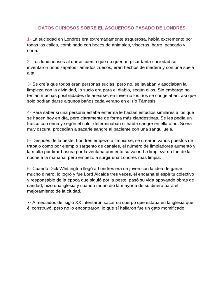 Datos Curiosos Sobre El Asqueroso Pasado de Londres | PDF