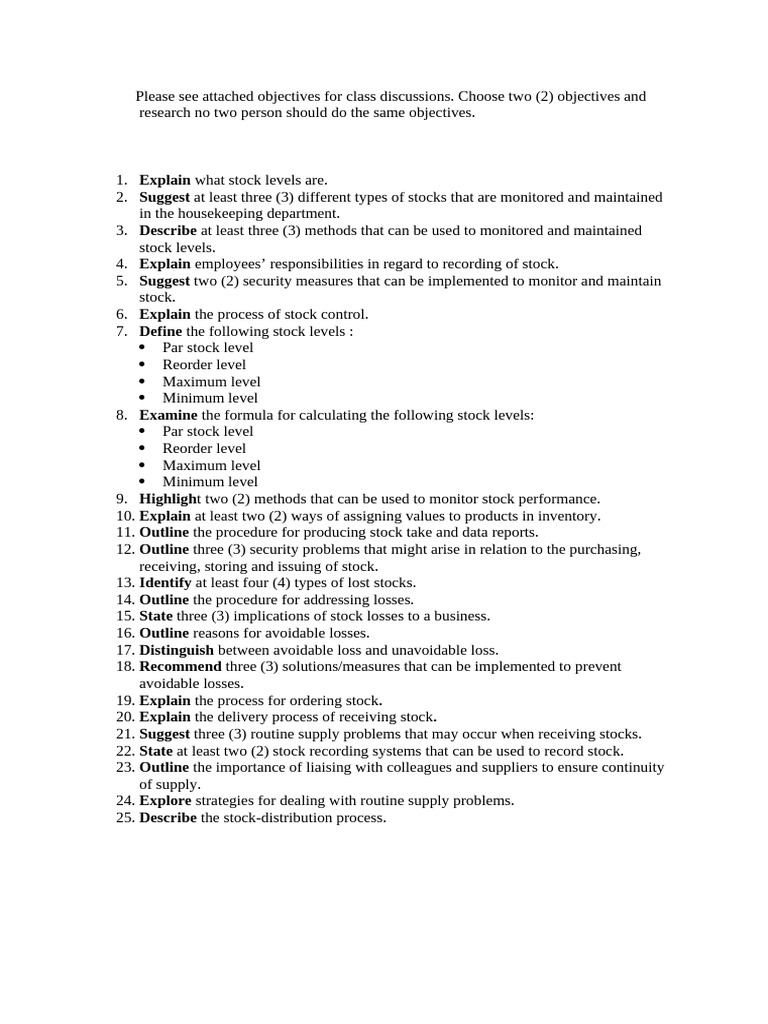 Stock Control Objectives Overview | PDF
