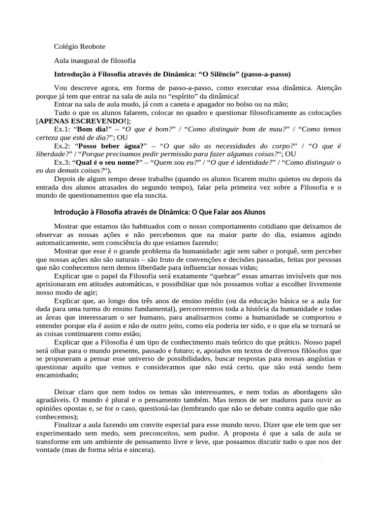 Dinâmica de Filosofia para Aula Inaugural | PDF | Pensamento | Natureza ...