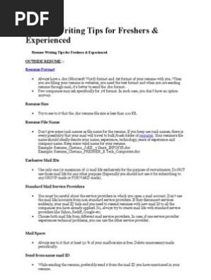 Resume Writing Tips for Freshers