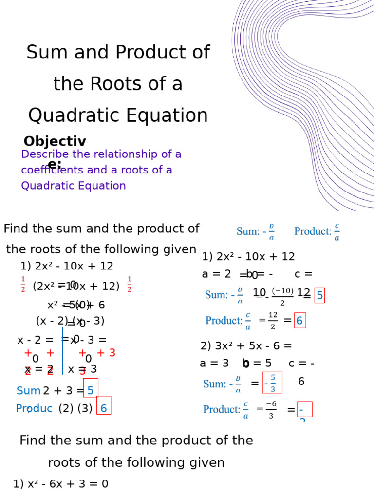 7. The Coefficients and the Roots of a Quadratic Equation | PDF