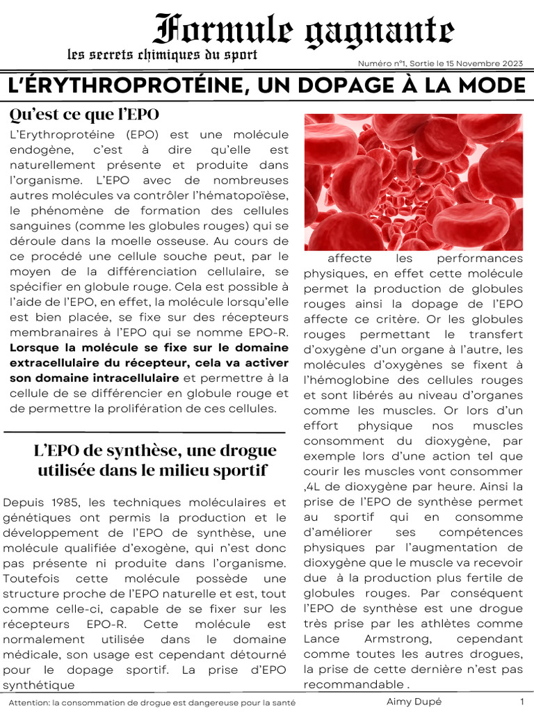 EPO de synthèse : dopage sportif révélé | PDF | Cellule (Biologie ...