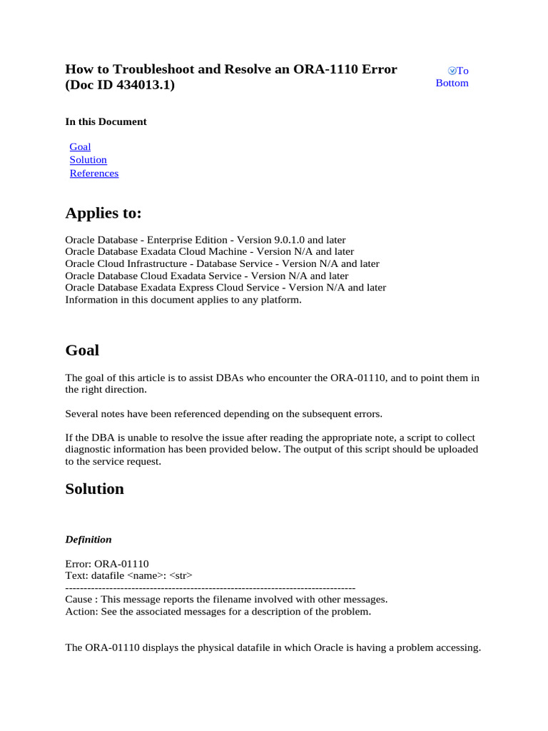 Resolving ORA-1110 Errors in Oracle | PDF | Databases | Cloud Computing