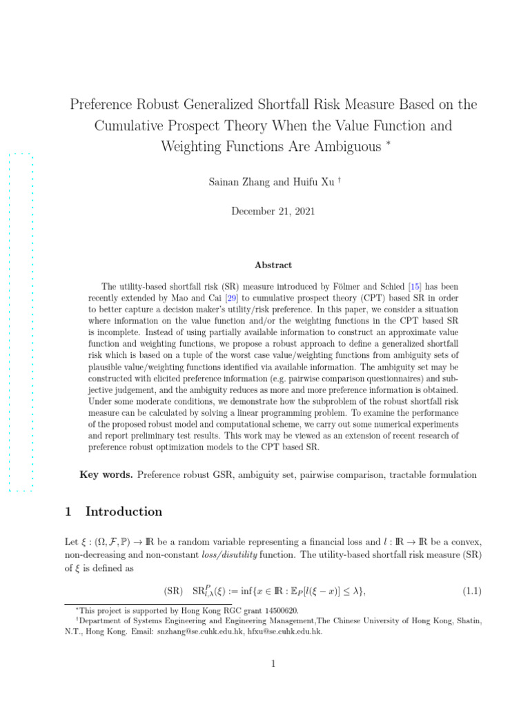 Robust Shortfall Risk in Ambiguous CPT | PDF | Function (Mathematics ...