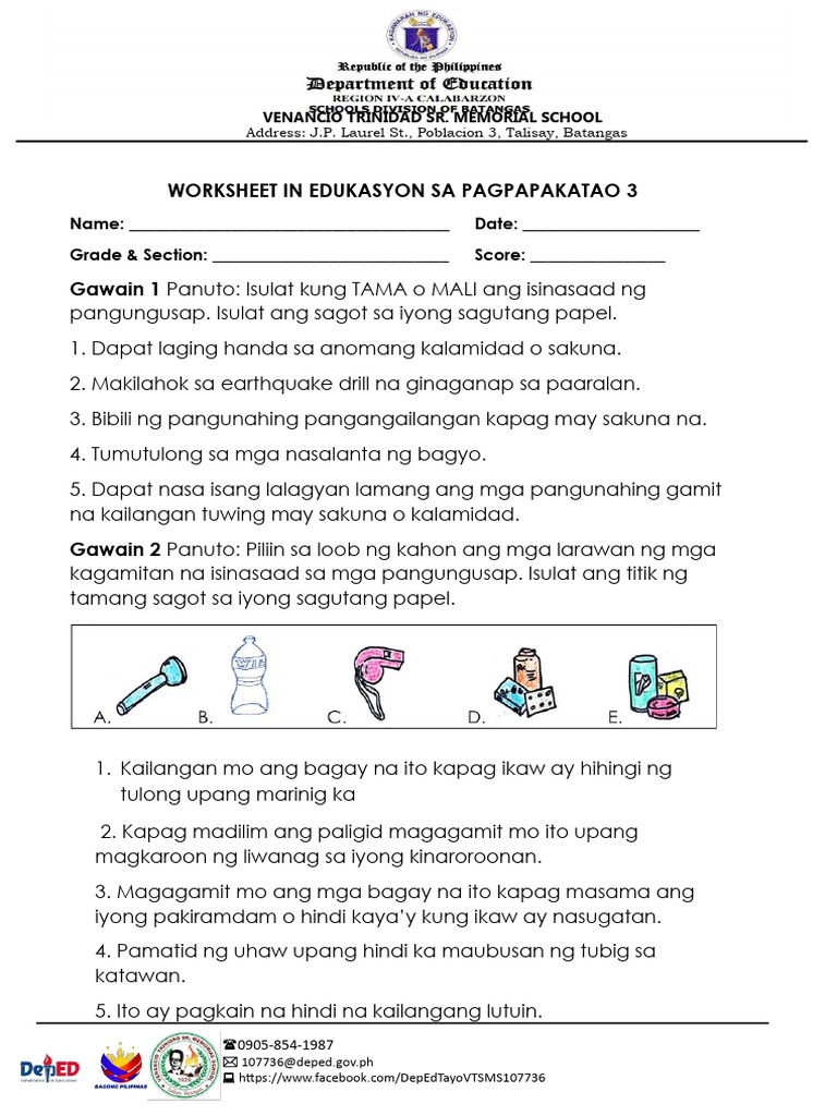 Esp Fil Worksheet | PDF