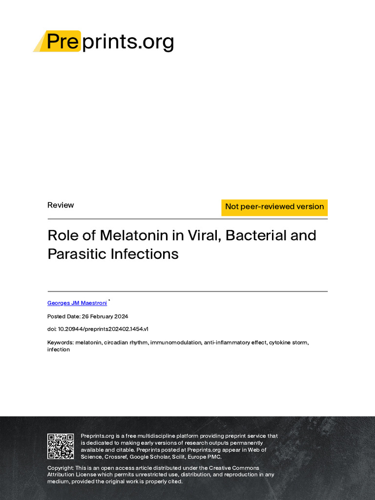 Role of Melatonin in Viral, Bacterial and Parasitic Infections | PDF ...