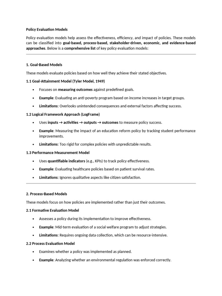 Policy Evaluation Models Overview | PDF | Policy | Evaluation