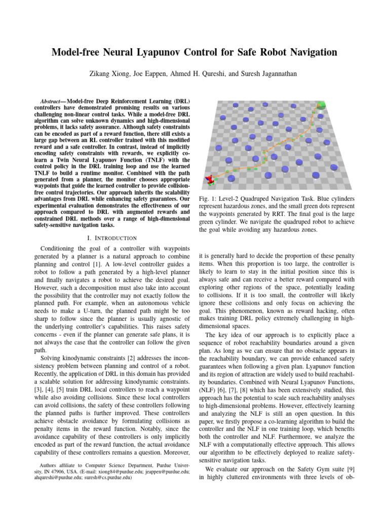Model-Free Neural Lyapunov Control For Safe Robot Navigation | PDF ...