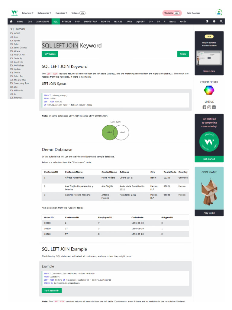 20) SQL Left Join | PDF