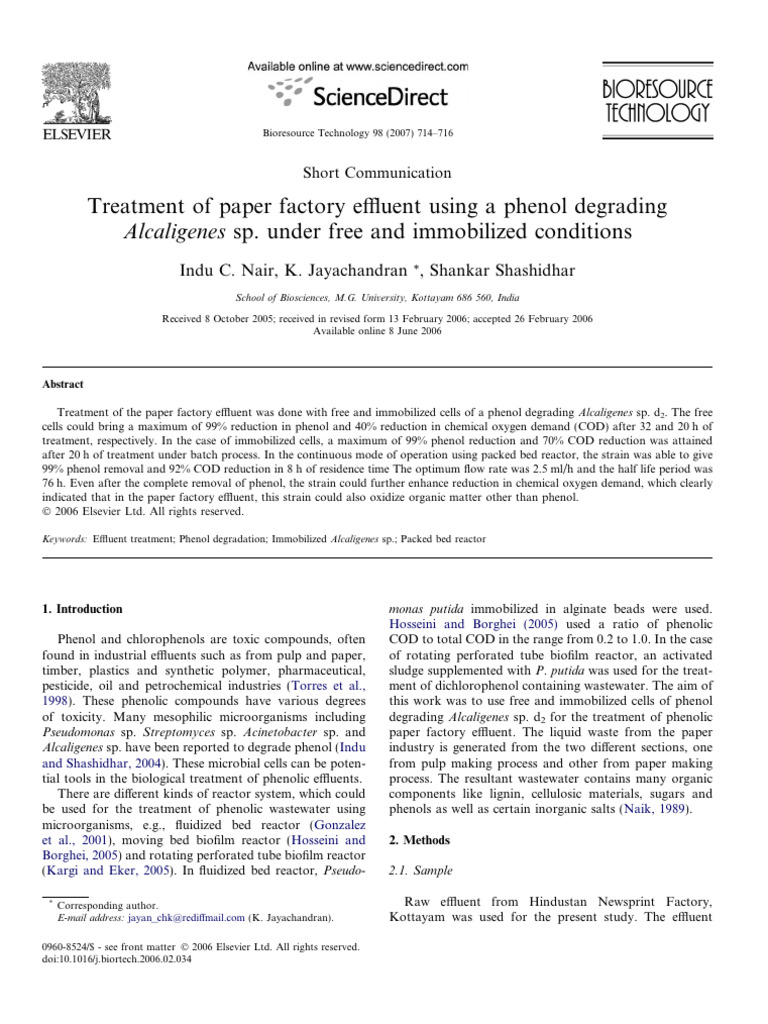 NAIR 2007 Treatment of Paper Factory Effluent Using A Phenol Degrading ...