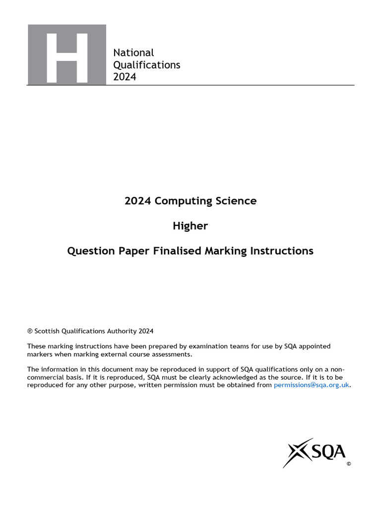 2024 Computing Science Higher Question Paper Finalised Marking ...