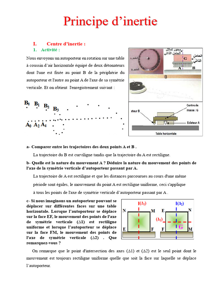 Centre d'inertie et principe d'inertie | PDF | Centre d'inertie | Lois ...