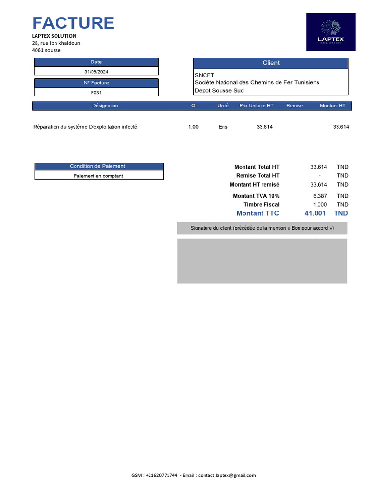 Facture de Réparation Informatique TND | PDF