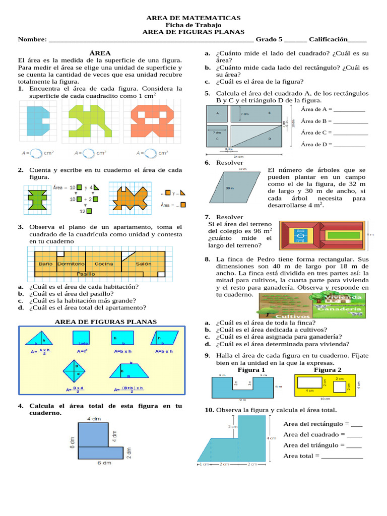 Cálculo de Áreas en Figuras Planas | PDF | Geometría Elemental