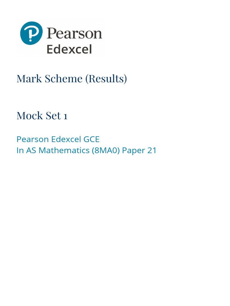 8MA0-21 As Statistics - Mock Set 1 Mark Scheme PDF | PDF | Applied ...
