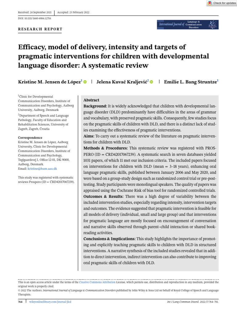 Intl J Lang Comm Disor - 2022 - Jensen de López - Efficacy Model of ...