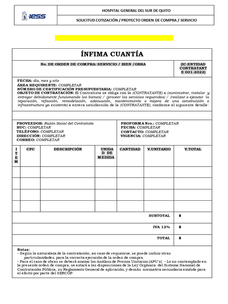 Orden de Compra Hospital Sur Quito | PDF | Multa (pena) | Presupuesto