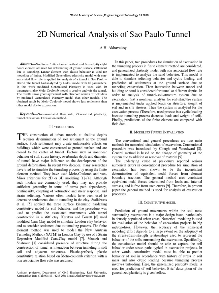 2D Numerical Analysis of Sao Paulo Tunnel | PDF | Science & Mathematics